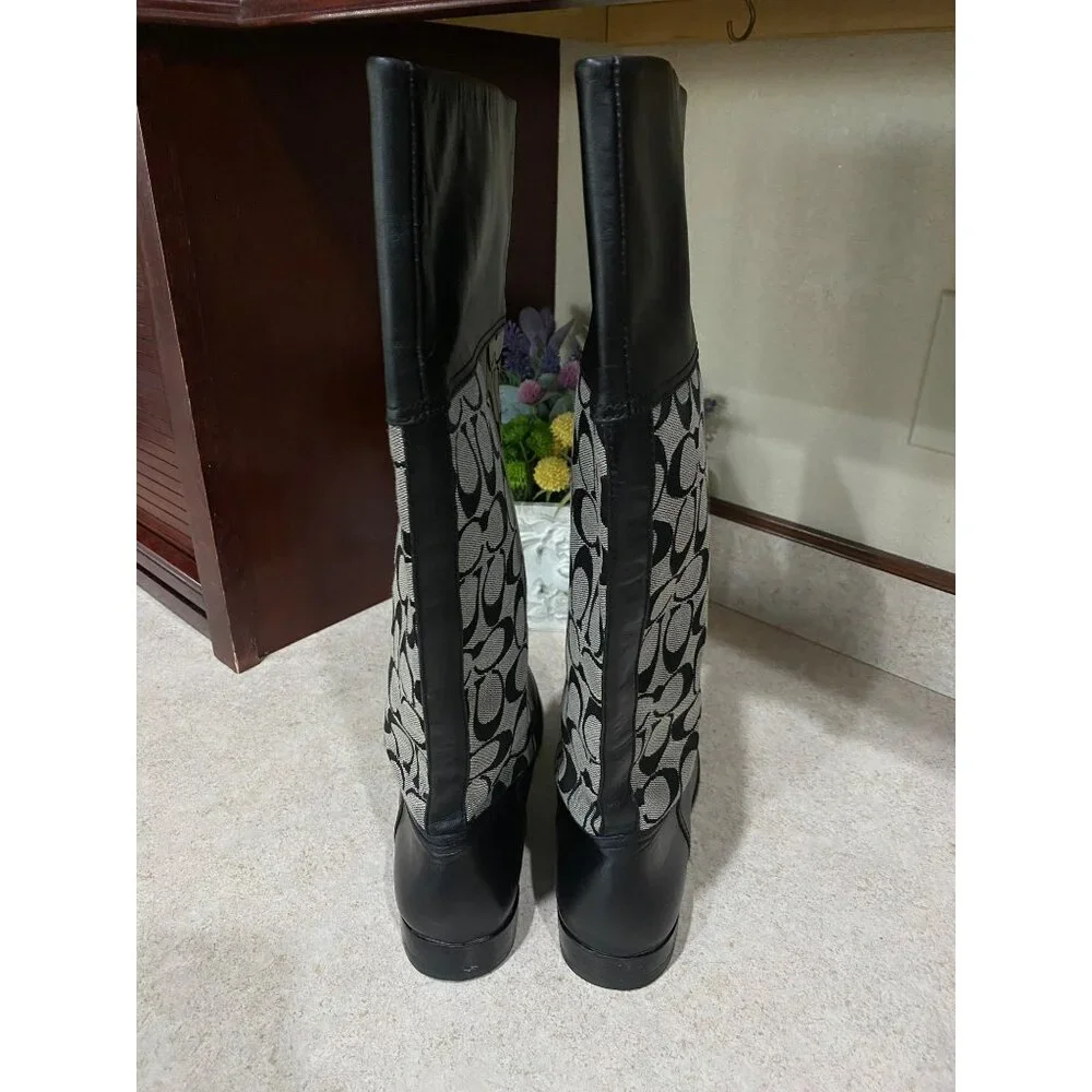 Coach Chrissi Black & Signature Canvas Riding Boots Womens Size 9.5